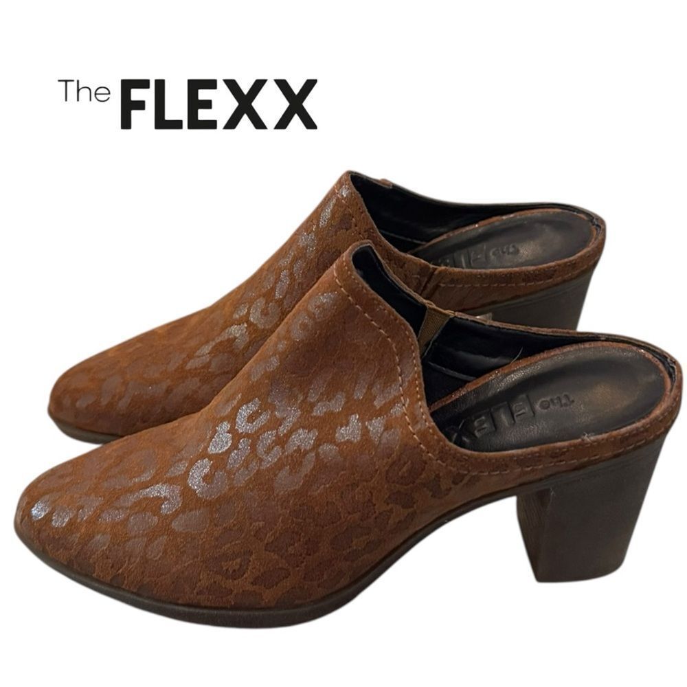 The FLEXX Women's Leopard Print Brown Western Heeled Mules 5